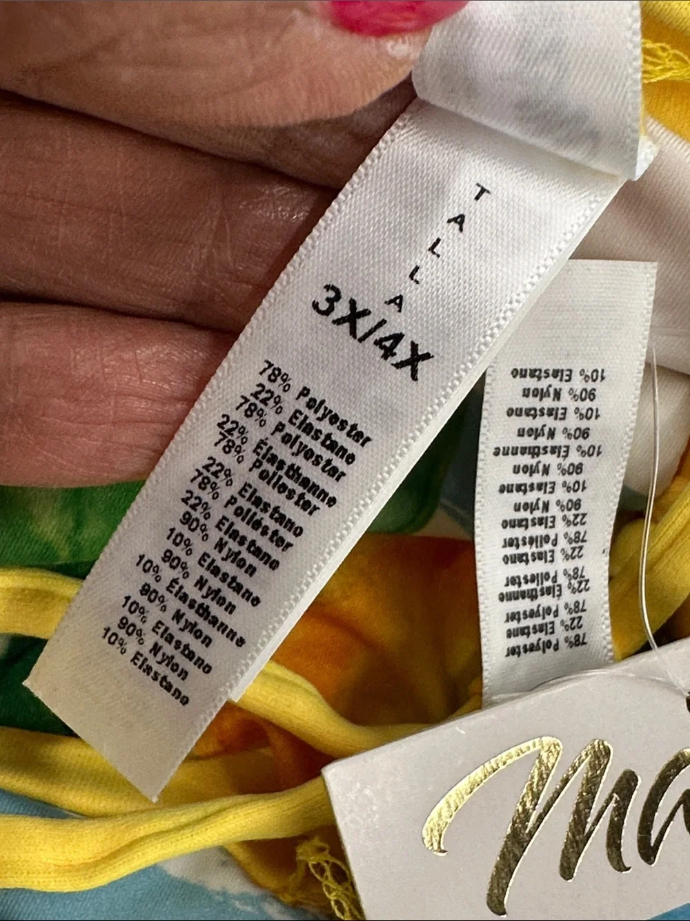 MAPALE Reversible 2 Piece Bikini Set Yellow Citrus Lemon Floral Print Sz 3X/4X